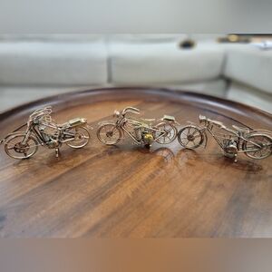 Set of Three Gold Wire Bicycle Sculptures